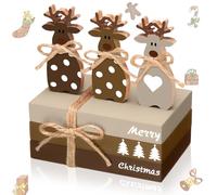 Fiwochic 4 Pcs Christmas Table Decoration Christmas Elk Wooden Book Stack Decor Winter Reindeer Tiered Tray Decor Winter Centerpieces Farmhouse Wooden Block Set Xmas Table Sign for Home
