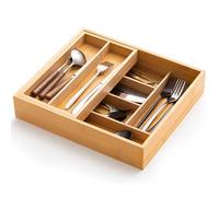 Fiwochic Double Bamboo Kitchen Drawer Organizer, 2-tier Utensil Deep Drawer Organizer, Removable Utensil Holder and Cutlery Tray Storage for Chopsticks, Spoons, Forks, Various Tableware and Cookware
