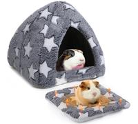 Fiwochic Guinea Pig Hideout Bed Cozy Chinchilla Rabbit House Cave Accessories for Bunny Small Animal Hideout Bed with Warm Self Warming Pet Mat Hedgehog Ferret Soft Guinea Pig House with Star Pattern