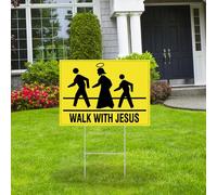 Fiwochic Walk with Jesus Yard Sign 16"x12" Double Sided Christian Sign with Metal Stake, Waterproof Faith-themed Road Outdoor Religious Decoration for Church Family Vbs Courtyard Lawn Garden