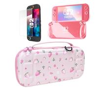FIWWAT Carrying Case for Nintendo Switch 2 2025, 2-in-1 Accessories Bundle with Portable Travel Case, Screen Protector, Soft Clear Protective Cover, Cute Design Bag for Switch 2 (Pink)