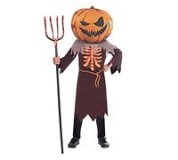 amscan 9907140 - Unisex Kids Halloween Big Head Scary Pumpkin Jumpsuit Childs Fancy Dress Costume Age: 8-10 Years