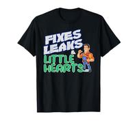 Fix Leaks and Little Hearts Plumber Dad Fatherhood Design T-Shirt