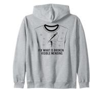 Fix What Is Broken Visible Mending Clothing Repair Zip Hoodie