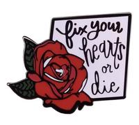 Fix Your Hearts Or Die Twin Peaks the Return Chief Gordon Cole Red Rose Flower David Lynch Special Agent Dale Cooper Diane Owl Cave Black Lodge Red Room TV Show 1.2" Enamel Pin Badge