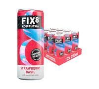Fix8 Kombucha Drink | Live Cultures | Rich in Beneficial Probiotics | Boosts Immune System | Low Calories | Vitamin B&C | Vegan & Gluten Free | Recyclable & Sustainable (12x Pack, Strawberry Basil)