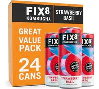 Fix8 Kombucha Drink | Live Cultures | Rich in Beneficial Probiotics | Boosts Immune System | Low Calories | Vitamin B&C | Vegan & Gluten Free | Recyclable & Sustainable | (Strawberry Basil, 24x250ml)