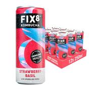 Fix8 Kombucha Drink | Live Cultures | Rich in Beneficial Probiotics | Boosts Immune System | Low Calories | Vitamin B&C | Vegan & Gluten Free | Recyclable & Sustainable | 12x250ml (Strawberry Basil)