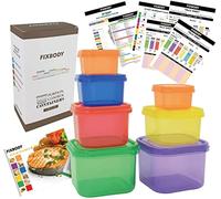 FIXBODY 7 Piece Portion Control Containers Kit (COMPLETE GUIDE + FREE 21 DAY PDF PLANNER + RECIPE E-BOOK + BODY PDF TRACKER included) - Leak proof, Perfect Size, Color-coded by FIXBODY