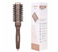 FIXBODY Round Barrel Anti-Static Hair Brush with Boar Bristles, Nano Thermal Ceramic Coating & Ionic Tech for Hair Drying, Styling, Curling, Straightening, Hair Volume and Shine (0.98 inch)