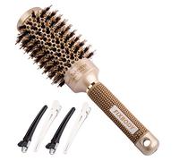FIXBODY Round Barrel Nano Thermal Ceramic Coating & Ionic Tech Hair Brush with Boar Bristles, for Hair Blow Drying, Styling, Curling, Straightening(3 Inch, Barrel 1.7 Inch, Gold)