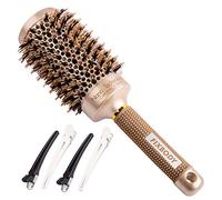 FIXBODY Round Barrel Nano Thermal Ceramic Coating & Ionic Tech Hair Brush with Boar Bristles, for Hair Blow Drying, Styling, Curling, Straightening, Add Volume & Shine(3.3" Barrel 2.2", Gold)