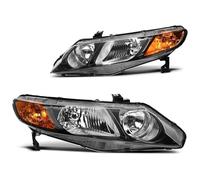 FIXCOR Headlight Assembly For Civic Sedan 4-Door 2006-2011 Black Housing Amber Reflector(Black Housing Amber)