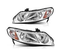 FIXCOR Headlight Assembly For Civic Sedan 4-Door 2006-2011 Black Housing Amber Reflector(Chrome Housing Amber)