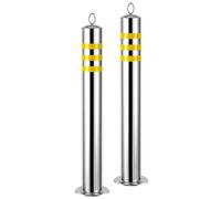 Fixed Car Parking Ber Post - 2pcs, Heavy Duty Stainless Steel Parking Bollard With Reflective Strip Security Posts for Driveways, 650/800mm Height (Silver 800x76mm2pcs)