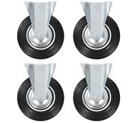 Fixed Castors 4 Pieces 200 mm Rubber with Zinc Coating, 180 kg Load Capacity per Roll, for Workshop, Warehouse, Industry and Transport Trolley, Quiet, Floor-friendly, Robust and Durable