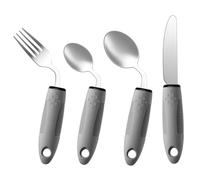 Fixed Curvature Cutlery Set for Disabled Hands Stainless Steel Knife and Fork Sets with Rubber Handle, Anti-Shake Cutlery for Arthritic Hands Suffering from Parkinson's and Tremors - Grey