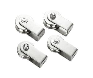 Fixed-Mount Rope Guide Pulley Stainless Steel Wheel Set of 4, Compact U Track Hardware for Home Maintenance Jobs Rope Sheave Guide Wheel Fixed Mount Utility Pulley Compact Line Redirect Small Lifting