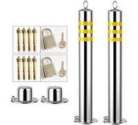 Fixed Parking Bollard Security Posts with Reflective Parking Bers, Set of 2 resilient Stainless Steel Safety Bollard Post for Driveways,76×650mm