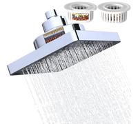 Fixed Shower Head with 2 Filter, 6 Inch Square Over Head Shower Rainfall Filtered Showerhead with Swivel Ball, 2 Filter, Chrome