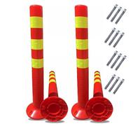 Fixed Soft Rubber Parking Bollards with Reflective Collar, Set of 2 for Road Safety and Traffic Control