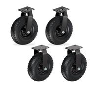 Relaxdays Set of 4 Heavy-Duty Pneumatic Wheels with Fixed and Swivel Castors, 3.00-4, Plate Mount, Black