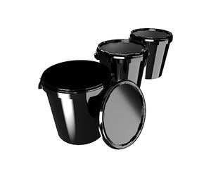FixedByU 3 Buckets with Lid, 30L, Made in Germany, Food-Safe, Sturdy, Airtight, Storage for Food, Office, Home, Workshop, Catering, Black Polypropylene