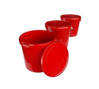 FixedByU Bucket with Lid 10 L Round Plastic Airtight Sturdy Empty with Handle and Lid Food Safe Chemicals Washing Powder Glue Pack of 3 Red