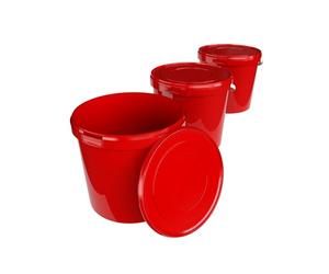 FixedByU Bucket with Lid 10 L Round Plastic Airtight Sturdy Empty with Handle and Lid Food Safe Chemicals Washing Powder Glue Pack of 3 Red