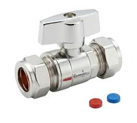 [FIXINGS DIRECT] 1x Pack Instaflow 15mm Chrome Isolation Valve Full Bore Compression Isolating Valve WRAS Approved Service Valve with Red & Blue Hot Cold Top Butterfly Handle