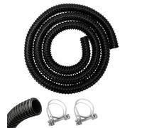 [FIXINGS DIRECT] 25mm Flexi Corrugated Pipe with Double Wire Clips Set - Flexible Black Corrugated Hose for Garden Hose, Water Butt, Pond Pump, Water Pipe & Overflow Pond Pipes (4m Pipe + 2 Clips)