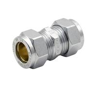 [FIXINGS DIRECT] Instaflow 15mm Compression Fittings | Brass/Chrome Plumbing Fittings and Pipe Connectors for Copper Plumbing Pipe (Chrome, (2X) 15mm Coupling)
