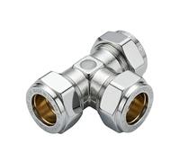 [FIXINGS DIRECT] Instaflow 15mm Compression Fittings | Brass/Chrome Plumbing Fittings and Pipe Connectors for Copper Plumbing Pipe (Chrome, (2X) 15mm Equal Tee)