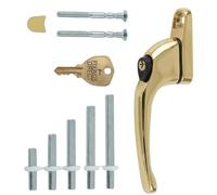 FIXINGS DIRECT] Universal Locking uPVC Window Handle with Keys, Espag Window Handle Replacement, Reversible Left or Right, 5 Spindles 10mm 15mm 20mm 30mm 40mm, White (Gold)
