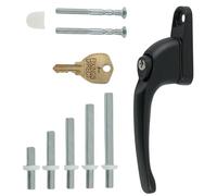 FIXINGS DIRECT] Universal Locking uPVC Window Handle with Keys, Espag Window Handle Replacement, Reversible Left or Right, 5 Spindles 10mm 15mm 20mm 30mm 40mm, White (Black)