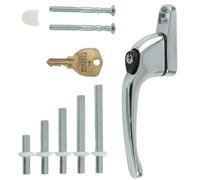 FIXINGS DIRECT] Universal Locking uPVC Window Handle with Keys, Espag Window Handle Replacement, Reversible Left or Right, 5 Spindles 10mm 15mm 20mm 30mm 40mm, White (Chrome)