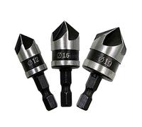Fixinus 3 Pieces 1/4 Inch Hex Shank 5 Flute 90 Degree Chamfering Countersink Drill Bit Set Woodworking Countersink Bits, ø12mm / 16mm / 19mm