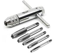 Fixinus 6 Pieces Tap Wrench Tool Set, M3 M4 M5 M6 M8 Taps with Adjustable T-Handle Ratchet Tap Holder Wrench Tapping Tool
