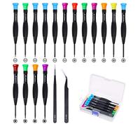Screwdriver Set, FIXITOK 18Pcs Magnetic Small Screwdrivers with Flathead Phillips Screwdrivers Pentalobe Torx Star Screwdrivers Tweezers in Different Sizes Colors for Repairing Eyeglass Phone Watch