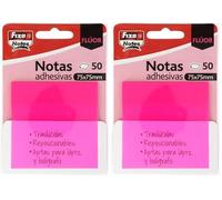 Fixo Notes | Transparent Sticky Notes | 50 Notes 75 x 75 mm | Plastic | Neon Fuchsia Pink | Reusable and Waterproof | Perfect for School Books and Office Documents (Pack of 2)