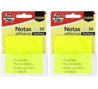 Fixo Notes | Transparent Sticky Notes | 50 Notes 75 x 75 mm | Plastic | Neon Yellow | Reusable and Waterproof | Perfect for School Books and Office Documents (Pack of 2)