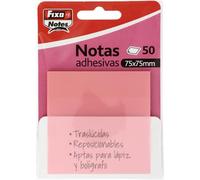 Fixo Notes | Transparent Sticky Notes | 50 Notes of 75 x 75 mm | Plastic | Pastel Pink | Reusable and Waterproof | for Aesthetic Stationery Lovers | Ideal as School Supplies