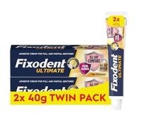 Fixodent Ultimate Denture Adhesive, Flavour Free 2 x 40 g Twin Pack