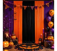 FIXORO Helloween Orange Purple Black Backdrop Curtains 5-Panel for Party