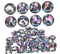 FIXOSHEE 100pcs Twelve Zodiac Signs Pattern Glass Cabochons 12mm Flatback Dome Gems for Diy Jewelry Making and Keychains with Glow in The Dark Effect