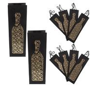 FIXOSHEE 10pcs Black Single Bottle Wine Bag with Handle Thick Paper Tote Pouch for Whiskey Beer Liquor Elegant Wine Carrier for Weddings Business Events Packaging