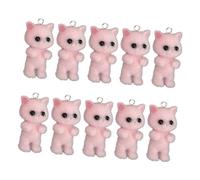 FIXOSHEE 10pcs Cat Keychain Cute Charms for Bracelets Jewelry Making Small Charms Flocking Cat Crafts Diy Necklace Earrings