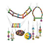 FIXOSHEE 10pcs Funny Wooden Parrot Swing Set Bird Cage Accessory for Parakeets Cockatiels and Conures Durable Perch for Exercise Coordination and Entertainment