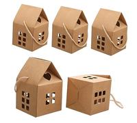 FIXOSHEE 10pcs House Shaped Paper Candy Boxes Handheld Gift Bags Lightweight Decorative Treat Boxes for Cookies and Sweets Sturdy Natural Color Packaging for Parties and Christmas