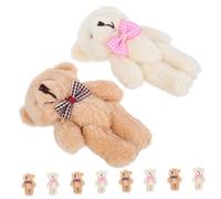 FIXOSHEE 10pcs Mini Bear Plush Keychain Portable Soft Stuffed Animal Dolls with Hanging Chains Jointed Furry Accessories in Beige and Light Brown Check Bow Tie for Bags Keys Car Decorations